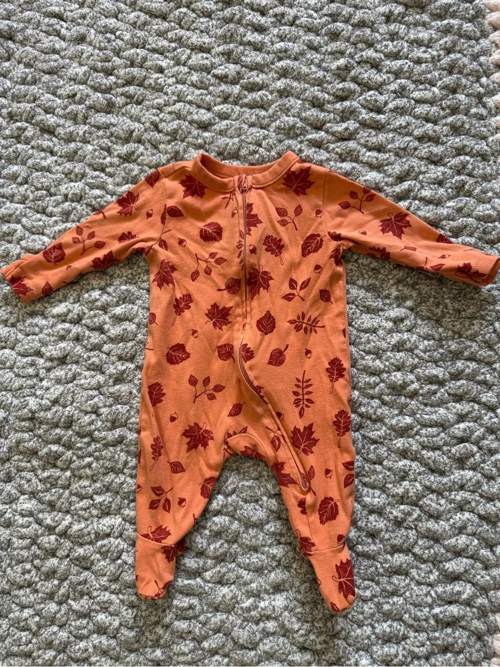 Old Navy Orange Footed One-Piece with Red Leaf Print
